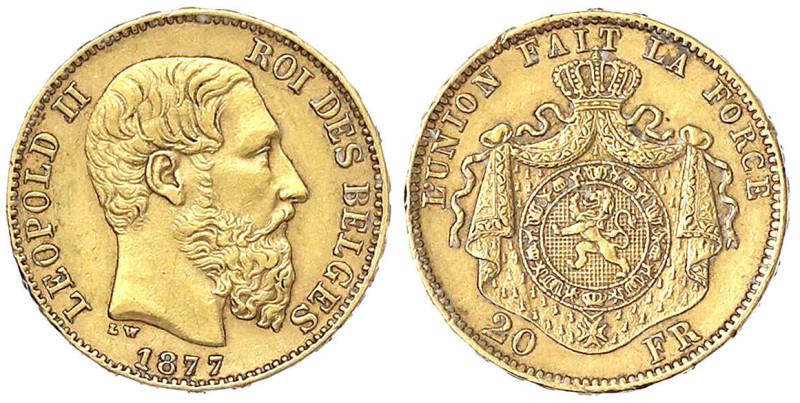 Ausländische Goldmünzen und -medaillen - Belgien - Leopold II., 1865-1909
20 Fr...