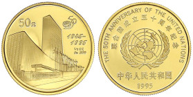 Ausländische Goldmünzen und -medaillen - China - Volksrepublik, seit 1949
50 Yuan 1995, 50 Jahre Vereinte Nationen. 15,55 g. Feingold. Polierte Platt...