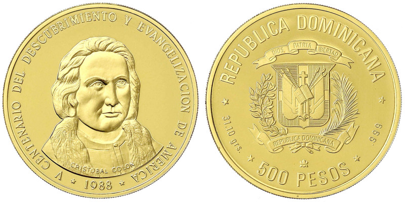 Ausländische Goldmünzen und -medaillen - Dominikanische Republik - 
500 Pesos 1...