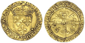 Ausländische Goldmünzen und -medaillen - Frankreich - Francois I., 1515-1547
Ecu d´or au soleil o.J.(1519), Grenoble. 3,13 g. sehr schön, leicht besc...