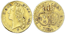Ausländische Goldmünzen und -medaillen - Frankreich - Ludwig XV., 1715-1774
Louis d´or au bandeau 1755 C, Caen. 8,14 g. sehr schön/vorzüglich, etwas ...