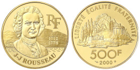 Ausländische Goldmünzen und -medaillen - Frankreich - Fünfte Republik, seit 1958
500 Francs 2000, Jean Jacques Rousseau. 17 g. 920/1000. Originalscha...