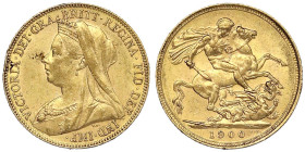 Ausländische Goldmünzen und -medaillen - Grossbritannien - Victoria, 1837-1901
Sovereign 1900. 7,99 g. 917/1000. gutes vorzüglich, Randfehler Spink. ...