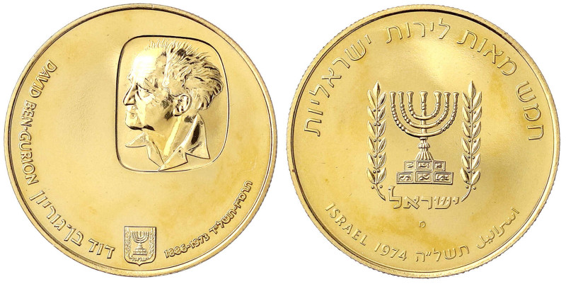 Ausländische Goldmünzen und -medaillen - Israel - 
500 Lirot 1974 1. Todestag v...