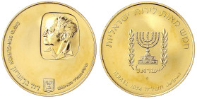 Ausländische Goldmünzen und -medaillen - Israel - 
500 Lirot 1974 1. Todestag von David Ben Gurion. 28 g. 900/1000. Polierte Platte Krause/Mishler 82...