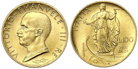 Ausländische Goldmünzen und -medaillen - Italien- Königreich - Vittorio Emanuele III., 1900-1945
100 Lire 1931 Jahr IX. Italia am Bug einer Galeere. ...