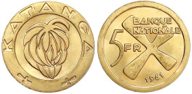 Ausländische Goldmünzen und -medaillen - Katanga - Provinz
5 Francs 1961, Katanga-Kreuz. 13,33 g. 900/1000. Stempelglanz Krause/Mishler 2a. Friedberg...