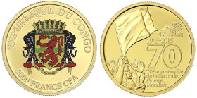 Ausländische Goldmünzen und -medaillen - Kongo-Demokratische Republik - 
5000 Francs CFA mit Farbapplikation 2015. 70 Jahre Ende des 2. Weltkrieges. ...