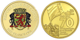 Ausländische Goldmünzen und -medaillen - Kongo-Demokratische Republik - 
5000 Francs CFA mit Farbapplikation 2015. 70 Jahre Ende des 2. Weltkrieges. ...