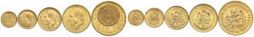 Ausländische Goldmünzen und -medaillen - Mexiko - Republik, seit 1824
5 Stück: 2, 2 1/2 Pesos 1945 5 Pesos 1955, 10 und 20 Pesos 1959. Insg. 29,63 g....
