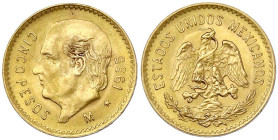 Ausländische Goldmünzen und -medaillen - Mexiko - Republik, seit 1824
5 Pesos 1955. 4,17 g. 900/1000. vorzüglich/Stempelglanz Krause/Mishler 464.