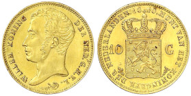 Ausländische Goldmünzen und -medaillen - Niederlande - Willem I., 1815-1840
10 Gulden 1840. 6,72 g. 900/1000. Anbei Beizettel zum Geschenk dieser Mün...