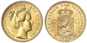 Ausländische Goldmünzen und -medaillen - Niederlande - Wilhelmina, 1890-1948
10 Gulden 1898. Signatur P. PANDER. 6,73 g. 900/1000. vorzüglich/Stempel...