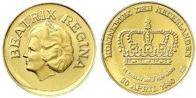 Ausländische Goldmünzen und -medaillen - Niederlande - Beatrix, 1980-2013
Goldmedaille 1980 auf ihre Krönung. 22 mm; 6,21 g. Feingold. vorzüglich/Ste...