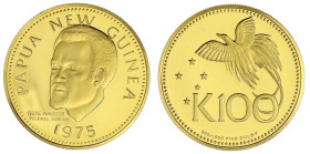 Ausländische Goldmünzen und -medaillen - Papua-Neuguinea - 
100 Kina 1975, Sir Michael Thomas Somare. 9,57 g. 900/1000. Polierte Platte Schön 9. Yeom...