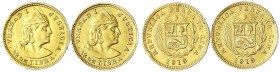 Ausländische Goldmünzen und -medaillen - Peru - Republik, seit 1821
2 X 1/5 Libra (1/5 Pound) 1919. Je 1,60 g. 917/1000. sehr schön, beide Fassungssp...
