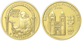 Ausländische Goldmünzen und -medaillen - Portugal - Zweite Republik, seit 1926
500 Escudos 1995, 800. Geburtstag des Hl. Antonius. 17,50 g. 917/1000....