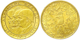 Ausländische Goldmünzen und -medaillen - Rumänien - Mihai I., 1940-1947
20 Lei 1944. Wiedereingliederung Siebenbürgens. 6,45 g. 900/1000. vorzüglich/...