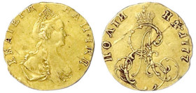 Ausländische Goldmünzen und -medaillen - Russland - Katharina II., 1762-1796
Poltina 1777, St. Petersburg. 0,55 g. sehr schön, etwas gewellt und kl. ...