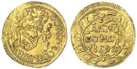Ausländische Goldmünzen und -medaillen - Schweiz - Zürich
1/4 Dukat 1692. 0,81 g. gutes vorzüglich, Überprägungsspuren Divo/Tobler 1063. HMZ 2-114l....