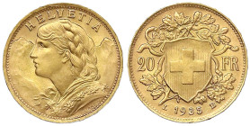 Ausländische Goldmünzen und -medaillen - Schweiz - Eidgenossenschaft, seit 1850
20 Franken Vreneli 1935 LB. 6,45 g. 900/1000. prägefrisch Divo/Tobler...