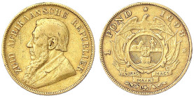 Ausländische Goldmünzen und -medaillen - Südafrika - Zuid-Afrikaanische Republik, 1892-1900
Pond 1898. Single shaft wagon tongue. 7,98 g. 917/1000. s...
