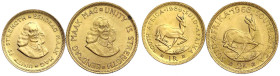 Ausländische Goldmünzen und -medaillen - Südafrika - Republik, seit 1961
2 Stück. 2 Rand 1966 und 1 Rand 1969. 7,98 g. und 3,99 g. 917/1000. fast Ste...