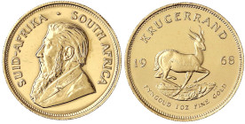 Ausländische Goldmünzen und -medaillen - Südafrika - Republik, seit 1961
Krügerrand 1968. 1 Unze Feingold. 2. Jahr. BU, selten Krause/Mishler 73.