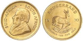 Ausländische Goldmünzen und -medaillen - Südafrika - Republik, seit 1961
Krügerrand 1970. 33,93 g. 917/1000. Stempelglanz Krause/Mishler 73.
