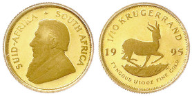 Ausländische Goldmünzen und -medaillen - Südafrika - Republik, seit 1961
1/10 Krügerrand 1995. 3,393 g. 917/1000. Im Etui mit Zertifikat. Aufl. nur 1...