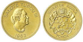 Ausländische Goldmünzen und -medaillen - Tonga - Salote Tupou III., 1918-1965
1/4 Koula 1962. 8,13 g. 916/1000. Stempelglanz Krause/Mishler 1.
