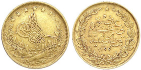 Ausländische Goldmünzen und -medaillen - Türkei/Osmanisches Reich - Abd al Aziz, 1861-1876 (AH 1277-1293)
100 Kurush AH 1277, Jahr 9 = 1870, Qustinti...