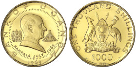 Ausländische Goldmünzen und -medaillen - Uganda - Britisch, seit 1962
1000 Shillings 1969 Apostolische Visite von Papst Paul VI. in Uganda. 137,46 g....