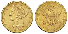 Ausländische Goldmünzen und -medaillen - Vereinigte Staaten von Amerika - Unabhängigkeit, seit 1776
5 Dollars 1886 S, San Francisco. Coronet Head. 8,...