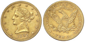 Ausländische Goldmünzen und -medaillen - Vereinigte Staaten von Amerika - Unabhängigkeit, seit 1776
10 Dollars 1893, Philadelphia. Coronet Head. 16,7...