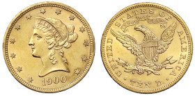 Ausländische Goldmünzen und -medaillen - Vereinigte Staaten von Amerika - Unabhängigkeit, seit 1776
10 Dollars 1900, Philadelphia. Coronet Head. 16,7...