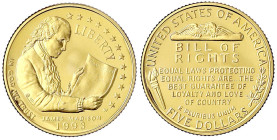 Ausländische Goldmünzen und -medaillen - Vereinigte Staaten von Amerika - Unabhängigkeit, seit 1776
5 Dollars 1993, James Madison. 8,36 g. 900/1000. ...