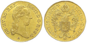 Gold der Habsburger Erblande und Österreichs - Haus Habsburg - Josef II., 1780-1790
Dukat 1787 A, Wien. 3,49 g. gutes vorzüglich Herinek 29. Friedber...