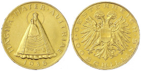 Gold der Habsburger Erblande und Österreichs - Republik Österreich - 1. Republik, 1918-1938
100 Schilling 1936. Mariazell. 23,52 g. 900/1000. gutes v...