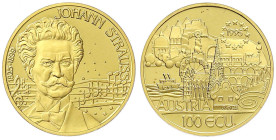 Gold der Habsburger Erblande und Österreichs - Republik Österreich - 2. Republik, seit 1945
100 Ecu 1995. Johann Strauss. 8,00 g. 986/1000. Geprägt i...