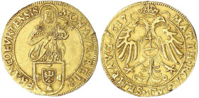 Altdeutsche Goldmünzen und -medaillen - Frankfurt, Stadt - 
Goldgulden 1617, mit Titel Matthias. 3,22 g. fast vorzüglich, kl. Kratzer und kl. Schrötl...