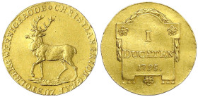 Altdeutsche Goldmünzen und -medaillen - Stolberg-Wernigerode - Christian Friedrich, 1778-1824
Dukat 1795, Stolberg. 3,49 g. fast vorzüglich, min. gew...