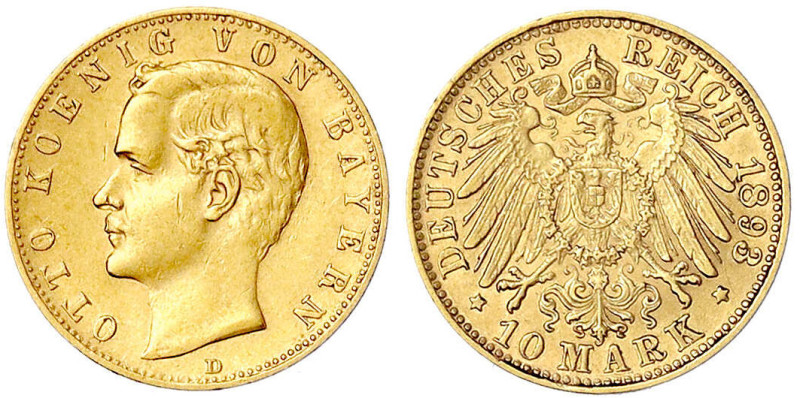 Reichsgoldmünzen - Bayern - Otto, 1886-1913
10 Mark 1893 D. vorzüglich Jaeger 1...