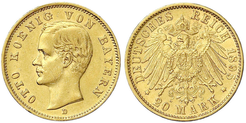 Reichsgoldmünzen - Bayern - Otto, 1886-1913
20 Mark 1895 D. sehr schön Jaeger 2...