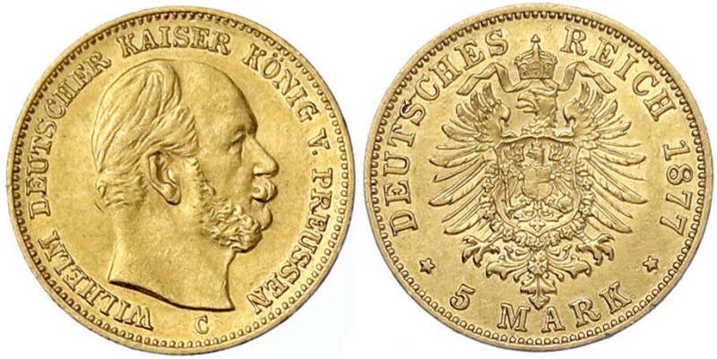 Reichsgoldmünzen - Preußen - Wilhelm I., 1861-1888
5 Mark 1877 C. sehr schön/vo...