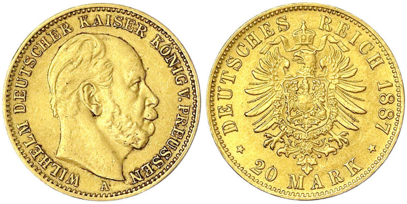 Reichsgoldmünzen - Preußen - Wilhelm I., 1861-1888
20 Mark 1887 A. vorzüglich J...