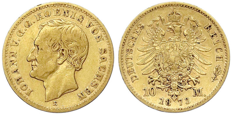 Reichsgoldmünzen - Sachsen - Johann, 1854-1873
10 Mark 1873 E. sehr schön Jaege...