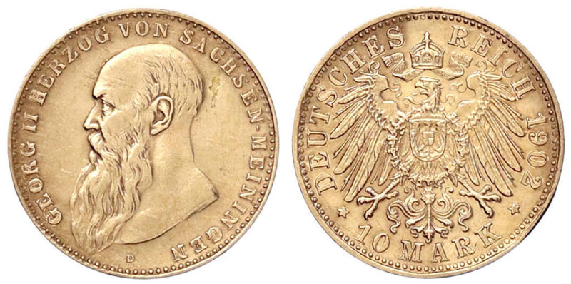 Reichsgoldmünzen - Sachsen/-Meiningen - Georg II., 1866-1914
10 Mark 1902 D. Au...