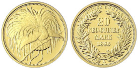 Gold der deutschen Kolonien u. Nebengebiete - Neuguinea - Neu-Guinea Compagnie
Neuprägung zum 20 Neu-Guinea Mark-Stück 1895 A (2003). 3,51 g. 585/100...