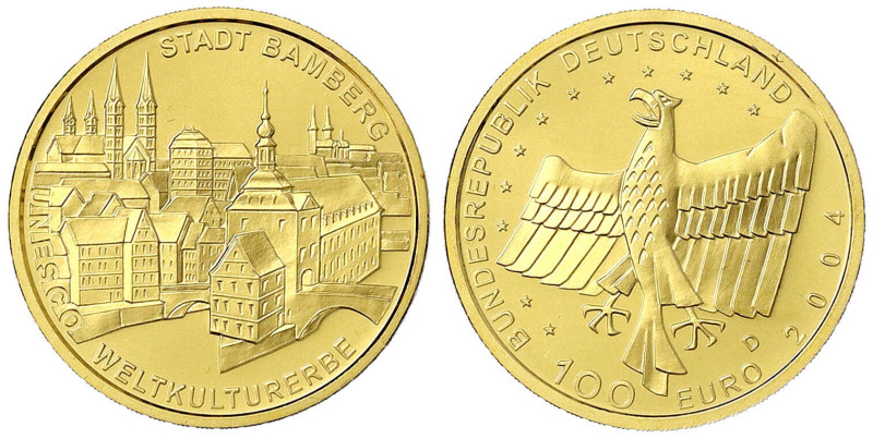 Goldmünzen der Bundesrepublik Deutschland - Euro, ab 2002 - 
100 Euro 2004 D, B...